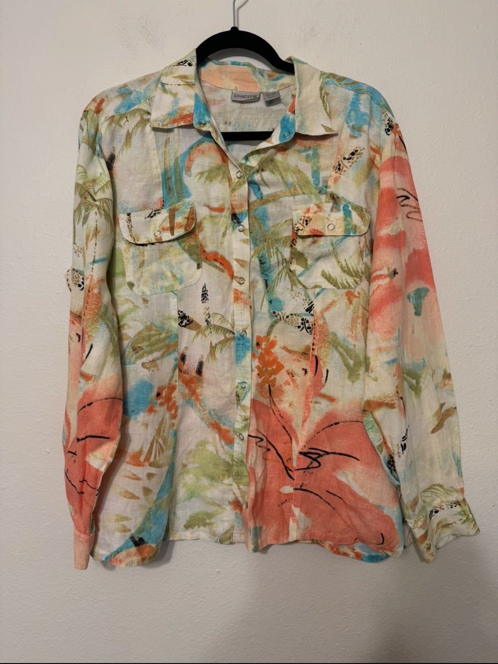 Chico's Womens Floral Tropical Long Sleeve Size 2